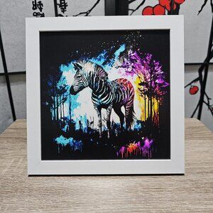 8x8 Framed Zebra Fantasy‎ Wall Art Watercolor Oil Painting Print
